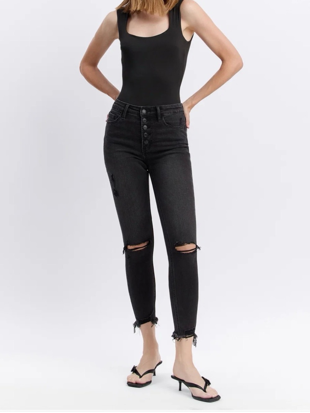 VERVET Black High-Rise Distressed Skinny Jeans